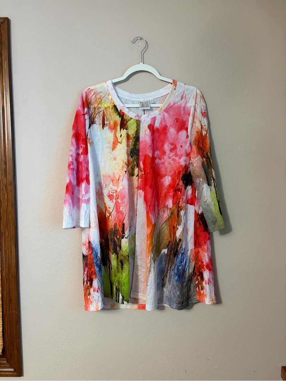Parsley & Sage Abstract Watercolor Tunic Top L Large Lagenlook Art To Wear
